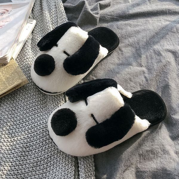 

winter house fur slippers warm cotton shoes cute lovely cartoon dog indoor bedroom women men ladies lovers couple furry slippers x1020, Black