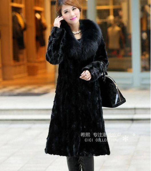 

women's fur & faux long section nagymaros collar coat 2021 winter fashion thick warm, Black