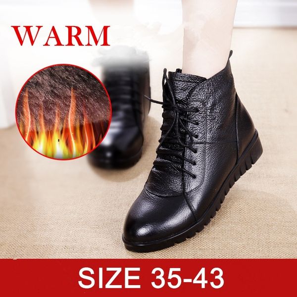 

swonco winter snow genuine leather ankle boots women velvet fur warm high sneakers black shoes y200115