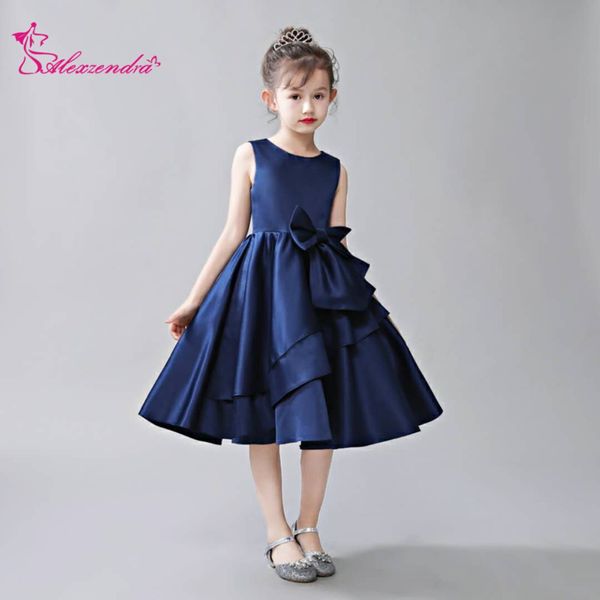 

alexzendra navy blue satin flower girl dresses kids evening gowns for wedding first communion dresses vestido comunion, Red;yellow