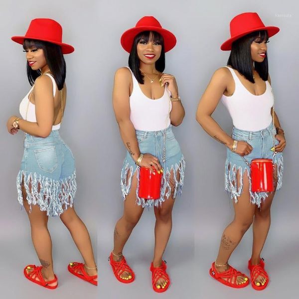 

plus size vintage ripped hole fringe denim shorts women casual korean jeans shorts 2020 summer girl pants streetwear1, Blue