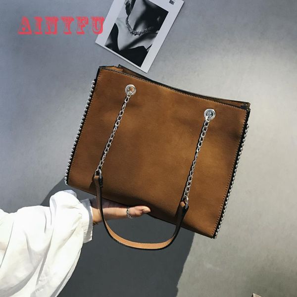 

women handbag new fashion wild women bag chains rivet scrub female single shoulder bags brown messenger bags b271