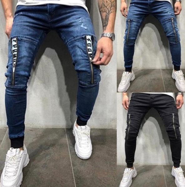 Herren Jeans Mode Männer Stretchy Multi-Pocket Skinny Pocket Zipper Bleistift Hosen Casual Hosen Hip Hop Jogginghose