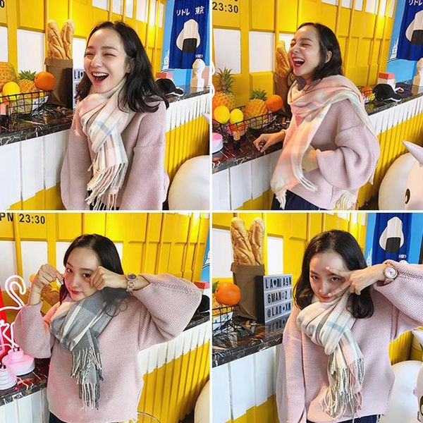 

2021 new fashion cashmere women plaid scarf winter warm shawl wrap long tassel female foulard thick blanket scarf, Blue;gray