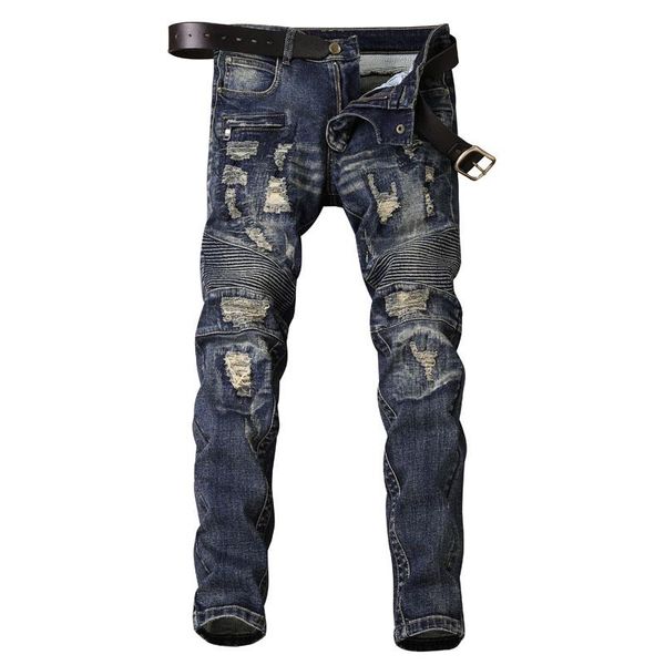 

skinny jeans men denim locomotive jean homme ripped spijkerbroeken heren biker stretch pants slim fit men's trousers fashion, Blue