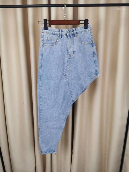 

aw20 spring/summer new bevel irregular denim skirt female light blue spot1, Black