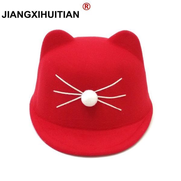 

1-8 year old wool girls fedora hat winter black devil horns cute cat ear animal derby bowler lovely cap for childrend gift