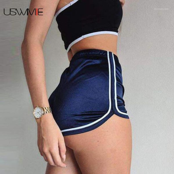 

high waisted shorts for women new summer fashionable elastic waist high sports shorts smooth solid color plus size1, White;black