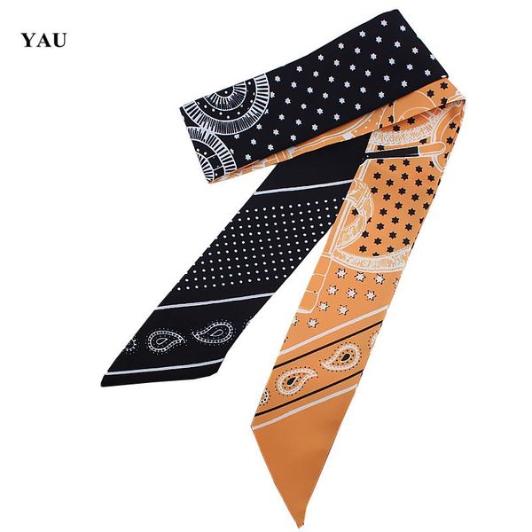

brand 95cm*5cm cashew nuts printed bag strap small scarf women twill silk scarf headband long scarves bag accessories ribbon, Blue;gray