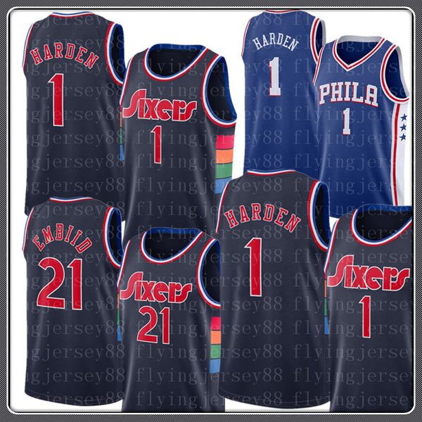 

jame 1 s harden joel 21 embiid jerseys tyrese 0 maxey city basketball jersey allen 3 iverson shirt s m l  xxl, Black;red