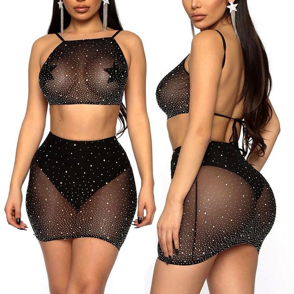 

lingerie erotic costumes women rhinestone transparent lace bra underwear set porno lenceria mujer babydoll mini skirt, Black;white
