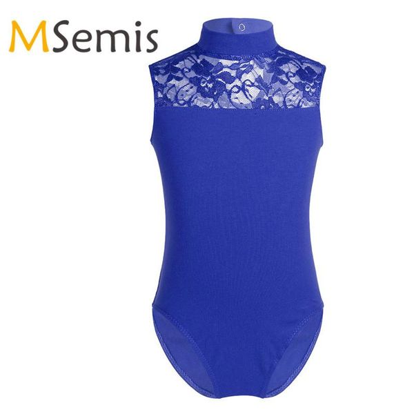 

kids girls ballet gymnastics leotard girls ballet leotard sleeveless turtle neck lace back jumpsuit gymnastic swimsuit, Black;red