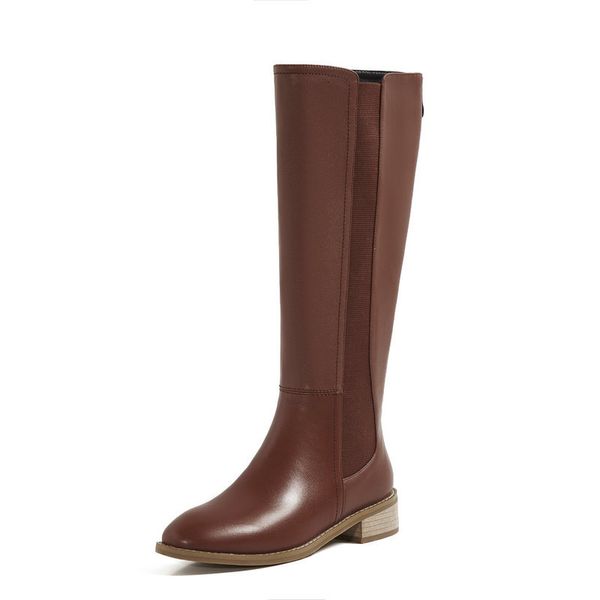 

2021 new winter party dancing women genuine leather knee high boots fashion thick low heels shoes woman size 41 42 43 iflf, Black