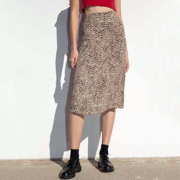 

women high waist longerline pencil skirt in leopard print midi skirt with zip, Black