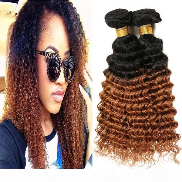 

beauty honey blonde hair bundles deep curly hair weaves 3 pcs lot #1b 30 two tone human hair product for black woman