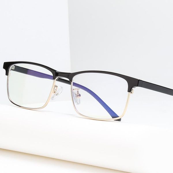 

new arrival plastic frame glasses men business style half rim eyewear optical spectacles with spring hinges anti blue ray, Black