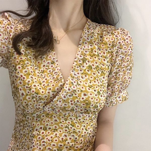 

6my6e new summer high french mori first love daisy 2020 waist floral chiffon dress for women dress dress a1zzd, Black;gray