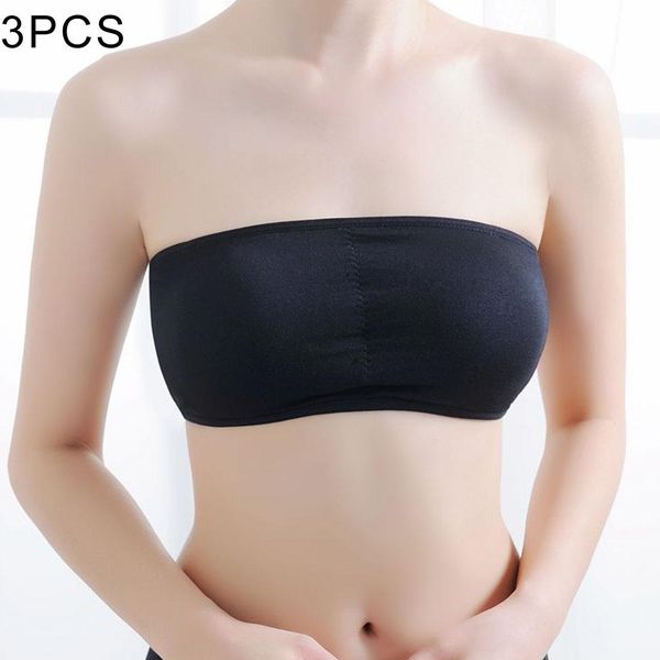 

3 PCS Ladies Fashion Three-breasted Strapless Short Underwaist Detachable Chest Pad Wrapped Chest with Bra Strap Free Size, Red;black