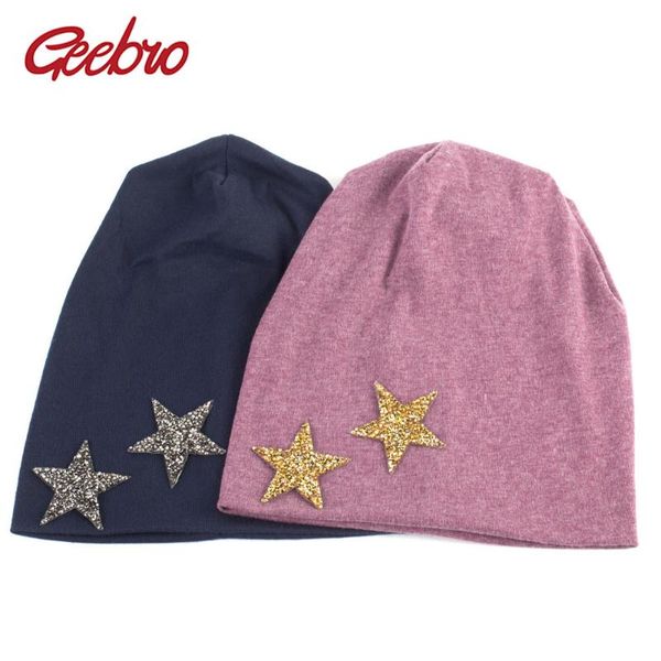 

geebro brand women's star beanie hat autumn casual warm cotton slouchy beanies for women knitted plain black skullies cap, Blue;gray