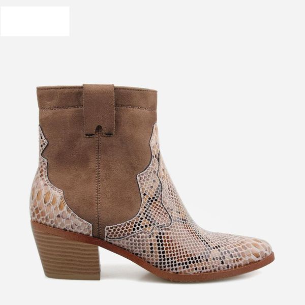 

boots autumn western cowboy women ankle pointed toe chunky heel ladies shoes high casual classic, Black