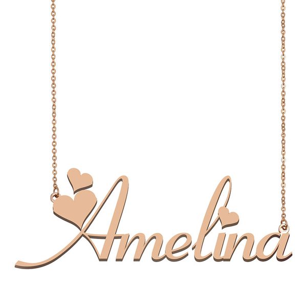 

amelina custom name necklace personalized pendant for men boys birthday gift friends jewelry 18k gold plated stainless steel, Silver