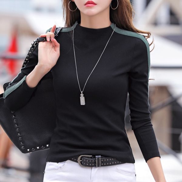 

3zytw half high slim tknitted shirt neck base coat women's long sleeve t-shirt autumn winter 2020 new style foreign knitwear fit and wi, White