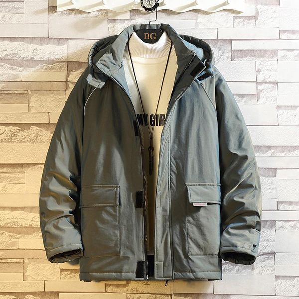 

men's down & parkas reflective strip cotton-padded coats men winter hooded thicken jacket fashion warm thick outerwear male top, Black