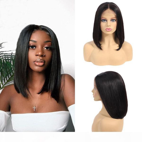 

короткие фронта шнурка человеческих волос парики с ребенком волос pre щипковых природные hairline бразильский remy полный шнурок боб парики, Black;brown