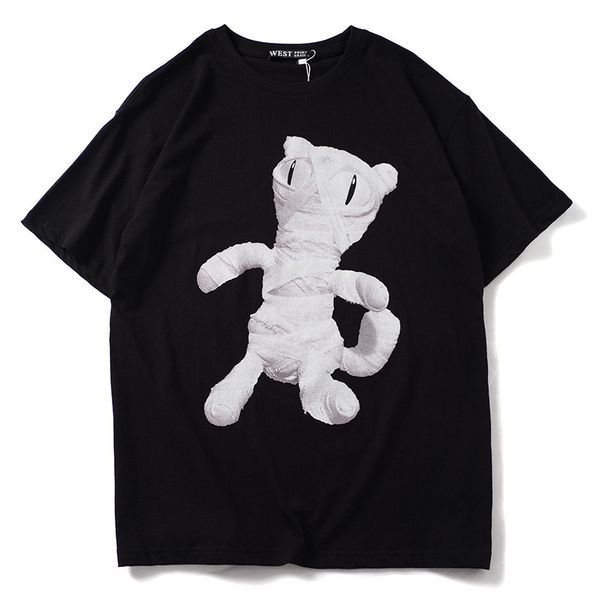 

19ss new novelty high men mummy cat doll t shirts t-shirt hip hop skateboard street cotton t-shirts tee kenye #bb4, White;black