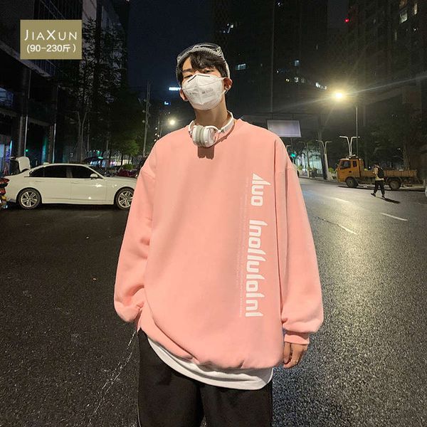 

pink sweater men's 2020 new loose round neck autumn and winter couple's clothes over size coat, Black