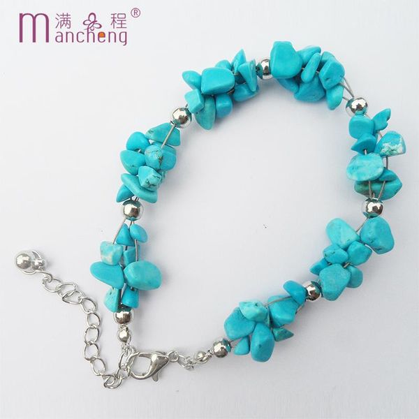 

blue beads natural crushed stone bracelet women selling crushed stone beads charms loose blue bracelet friendship, Golden;silver