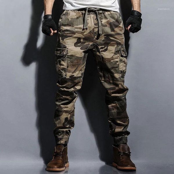 

fashion streetwear men jeans loose fit big pocket casual cargo pants slack bottom camouflage hip hop joggers pants men1, Blue
