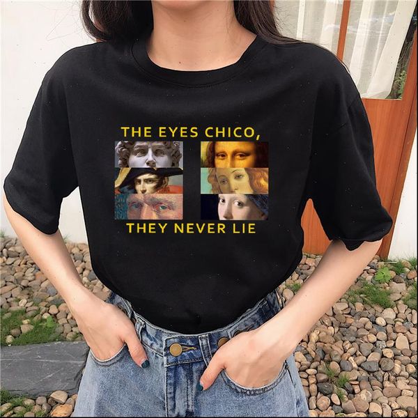 

van gogh art print t shirt womens summer new chic harajuku fun letters fashion large size loose turtleneck casual women t shirt, White