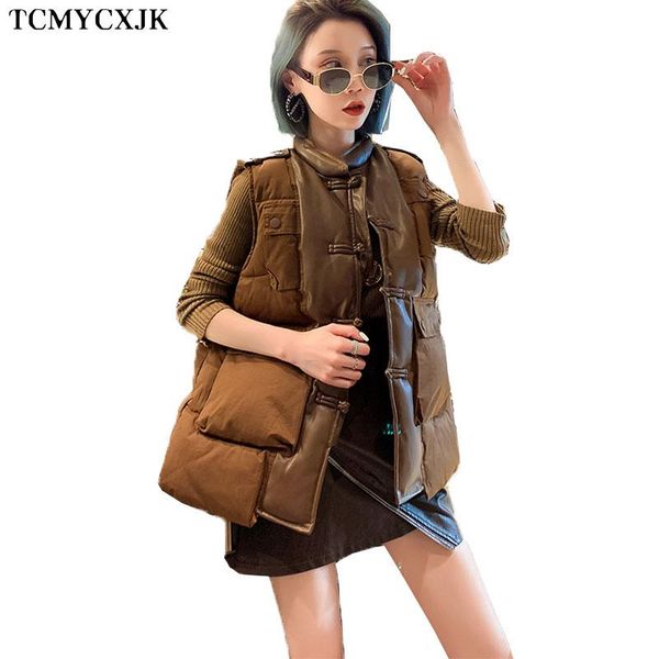 

chinese style buckle and lint vest womens 2020 autumn winter loose stand collar fashion vest jacket women thick warm casual, Black;white