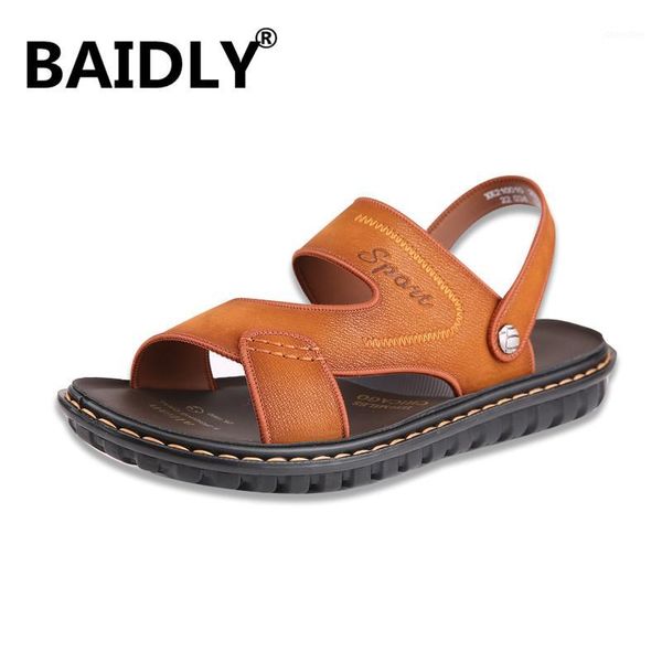 

sandals men roman summer classic mens genuine leather male beach slipper outdoor sneaker rubber flip flops1, Black
