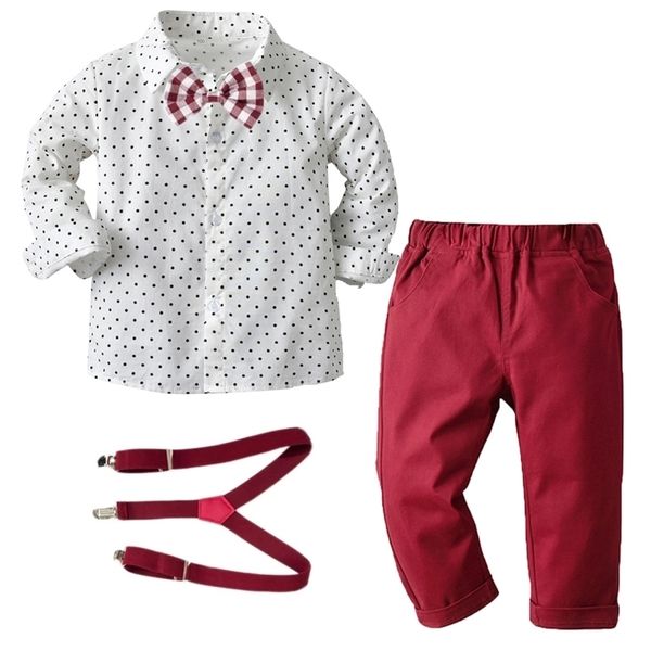 

suit for boy clothing sets 2 4 6 years birthday wedding toddler boys clothes bow star shirt + red pant belt kids party outfit 220212, White