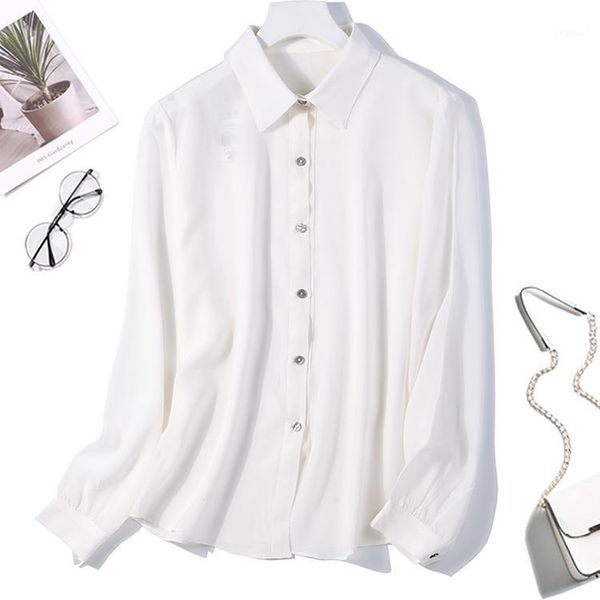 

women's 100% pure silk shirt blouse white office work collared buttons  l xl jn0641