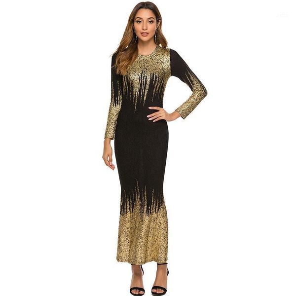 

autumn dresses for women evening party dress women long sleeve print tight elegant long dress plus size 4xl golden silver1, Black;gray