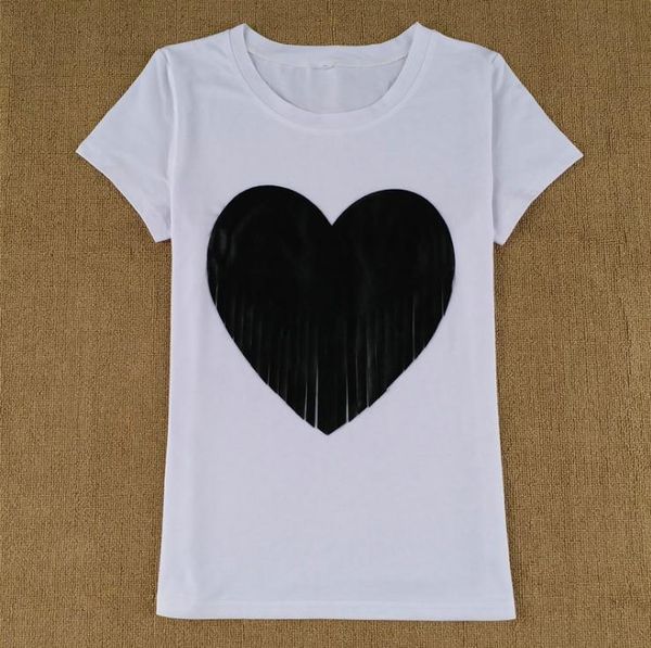 

standard heart-shaped tassel summer women short-sleeved t-shirt oju9, White