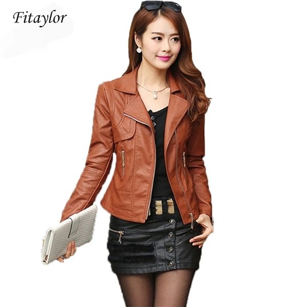 

fashion autumn women pu leather jacket slim motor outwear coat zippers roupas de couro femininos plus size 4xl elegant punk coat 201223, Black