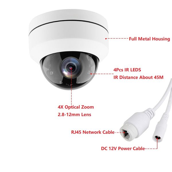 

outdoor 5mp poe ptz security dome ip camera 2592x1944p super hd 4x optical zoom camera onvif poe vandal-proof with wall bracket