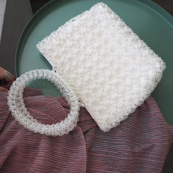 

wom pearls bucket bag acrylic beaded box totes bag women party vintage handbag summer designer wholesale drop shipping