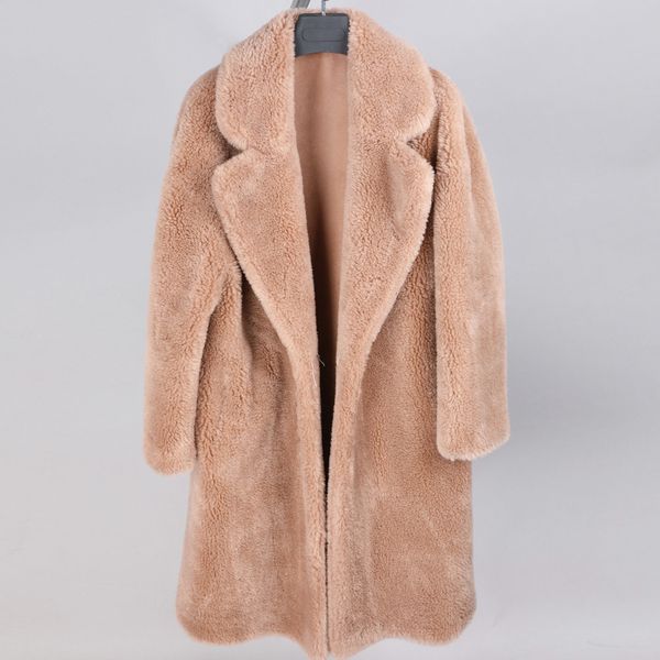 

fashion 2021 new products winter long women's coat natural wool warm lambskin loose jacket cdfd, Black