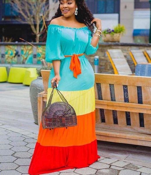 

new big colorful color matching long dress, Black;gray
