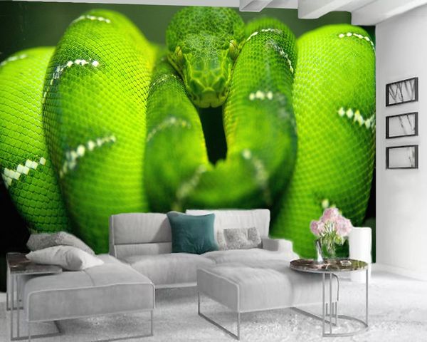 

пользовательские 3d животных обои современные фотообои 3d обои зеленый viper 3d wall paper для гостиной на заказ фото