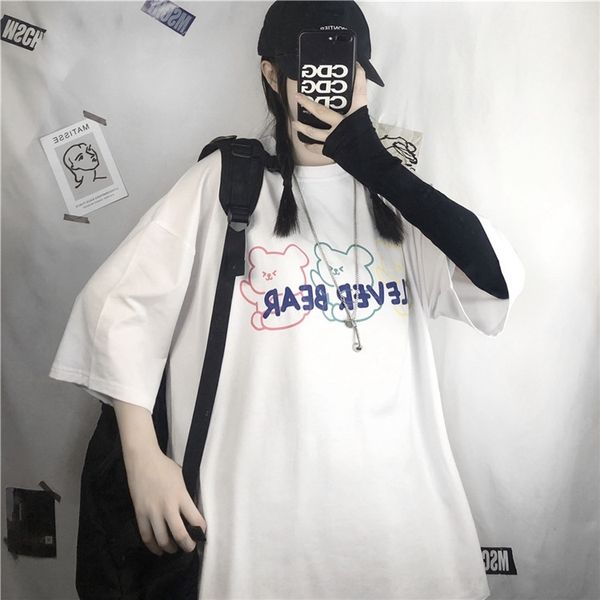 

qatsl t-shirt women summer 2020 new korean version ins screen red cute bear print sleeve white coat smseh short screen fashion smseh