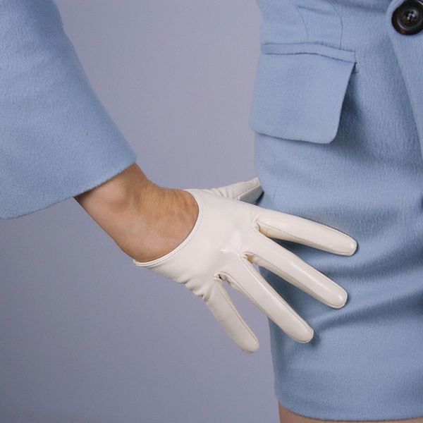 

13cm patent leather ultrashort gloves emulation leather bright leather wild ultra-fashion bright black female new wpu86 201021, Blue;gray