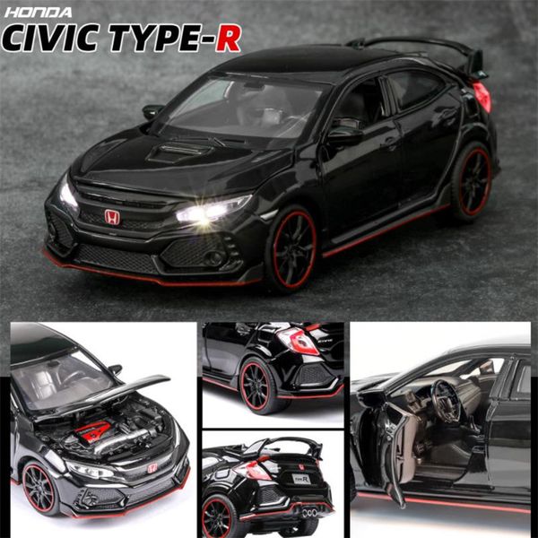 

1:32 honda civic type-r diecasts & toy vehicles metal car model sound light collection car toys for children christmas giftq1221