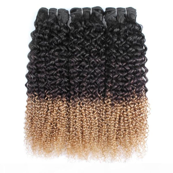 

t1b 4 27 jerry curly hair bundles remy indian brazilian peruvian human hair extension 3 tone curly hair, Black