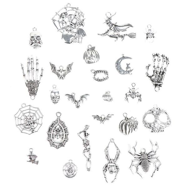 

mix 24 styles halloween skull spider bat pendant charms diy metal alloy jewelry accessories mix 24 wmtwby bdesybag, Bronze;silver